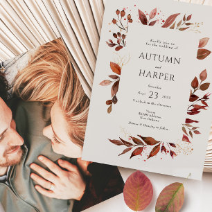 Herfst gebladerte 'verliefd worden' Foto Bruiloft Kaart