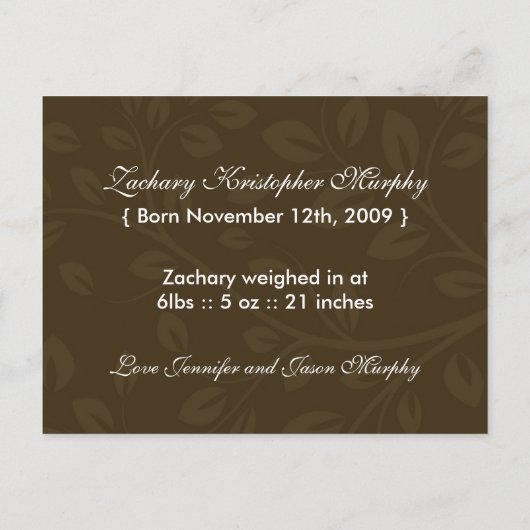 Herfst Geboorteaankondiging Sjabloon (Achterkant)