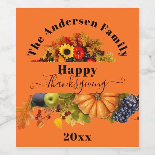 Herfst geeft bloemen en florage Happy Thanksgiving Wijn Etiket (Enkel label)