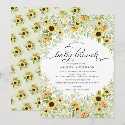 Herfst Geel Zonnebloem Baby Brunch Kaart (Voorkant / Achterkant)