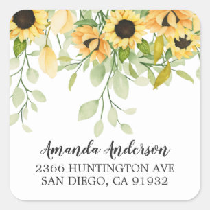 Herfst Geel Zonnebloem Bloemen Retouradres Vierkante Sticker