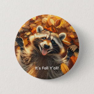 Herfst Gekke wasbeer Ronde Button 5,7 Cm