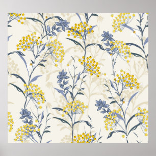 Herfst gele bessen bladeren, kleurrijk naadloos. poster