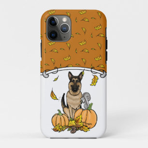Herfst German Shepherd Dog (zwart-tan) Pumpkins Cu iPhone 11 Pro Hoesje