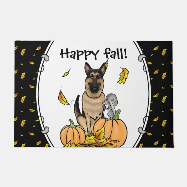Herfst German Shepherd Dog (zwart-tan) Pumpkins Cu Deurmat (Voorkant)