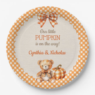 Herfst geruite teddybeer pompoen papieren bordje