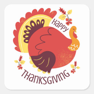 Herfst gestileerde zitting Turkije gelukkig Thanks Vierkante Sticker
