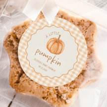 Herfst Gingham Kleine Pompoen Baby Shower Sticker