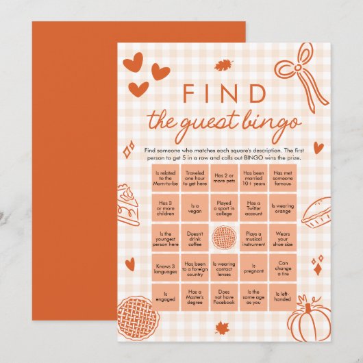 Herfst Gingham Vind het Gast Bingo Baby shower Spe Kaart (Voorkant / Achterkant)