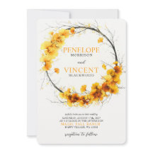 Herfst Ginkgo Biloba Krans bruiloft uitnodiging
