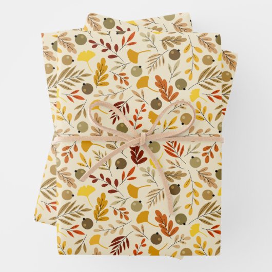 Herfst Ginkgo Leaves en Olive Pattern Inpakpapier Vel (In situ)