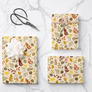 Herfst Ginkgo Leaves en Olive Pattern Inpakpapier Vel