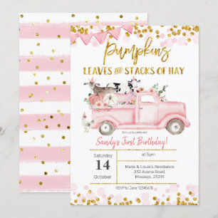 Herfst Girl Boerderij Pink Pumpkin Birthday Kaart