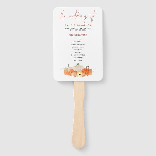 Herfst Glittery Pumpkins Florals Wedding Programme Handwaaier (Voorkant)