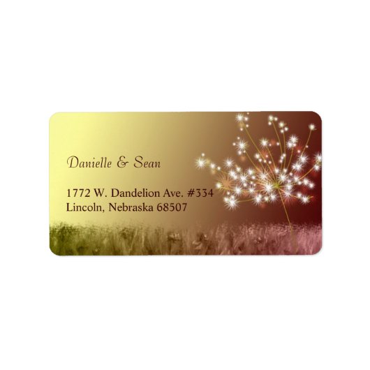 Herfst Glitzy Dandelion Wedding Address Etiket (Voorkant)