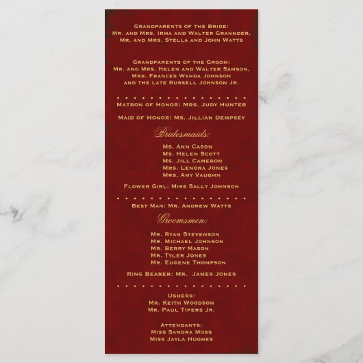 Herfst Glorie Rode Boom Trouwprogramma Programma (Achterkant)