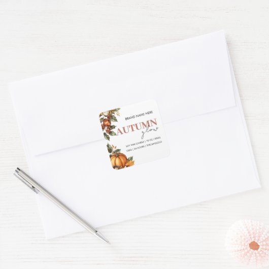 Herfst Glow Pompoen & Bladeren | Gezellige Herfst Vierkante Sticker (Envelop)