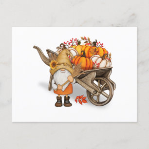 Herfst Gnome en Land Pompoen Oogst Wagon Briefkaart