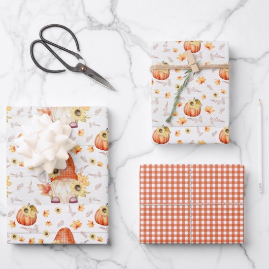 Herfst Gnome en Pompoenen Papieren pakbladen Inpakpapier Vel (Voorkant)