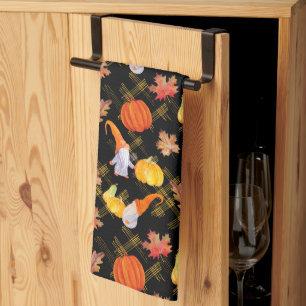 Herfst Gnomes zwarte achtergrond Theedoek