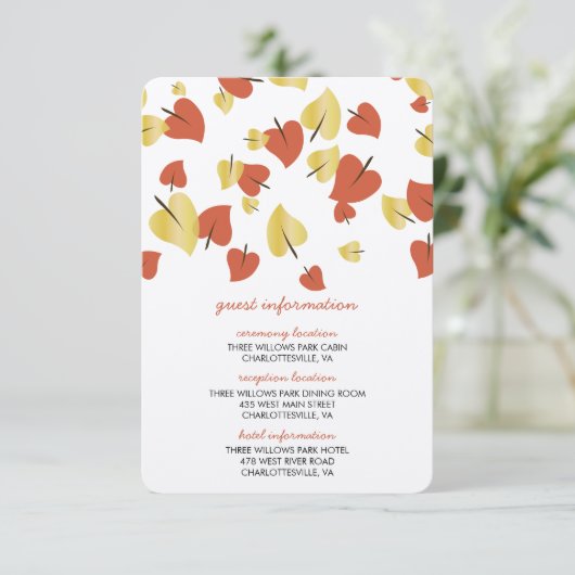 Herfst Gold Foil verlaat Guest Information Kaart (Staand voorkant)