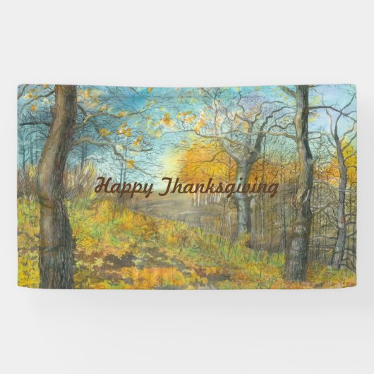 Herfst golden in een eikenbos spandoek (Horizontaal)