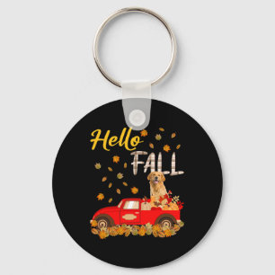 Herfst Golden Retriever Leaf Autumn Red Truck Dog Sleutelhanger