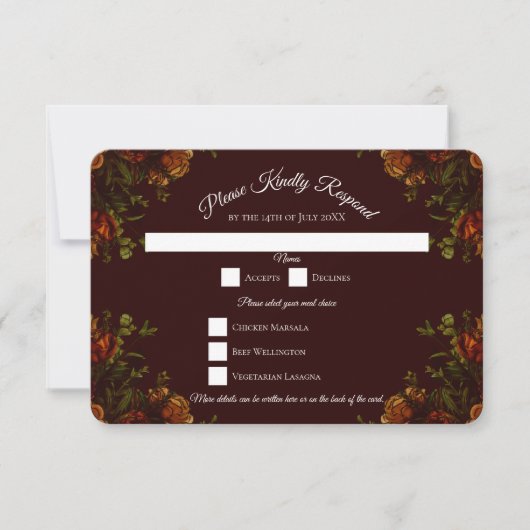 Herfst Gothic Wedding Rustic Oranje maroon Kaart (Voorkant)