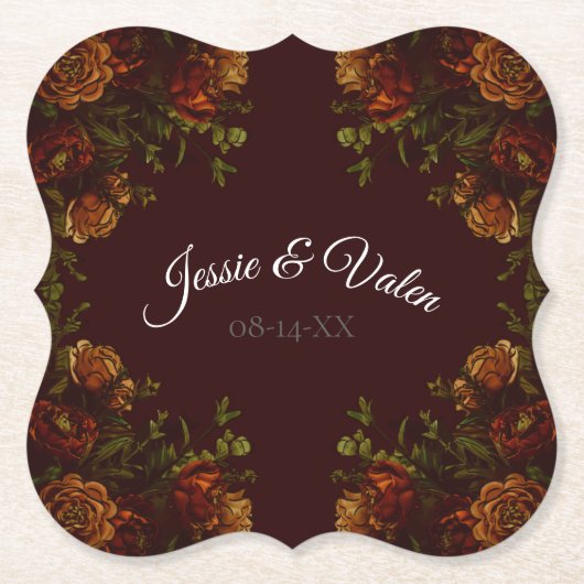 Herfst Gothic Wedding Rustic Oranje maroon Kartonnen Onderzetters (Voorkant)