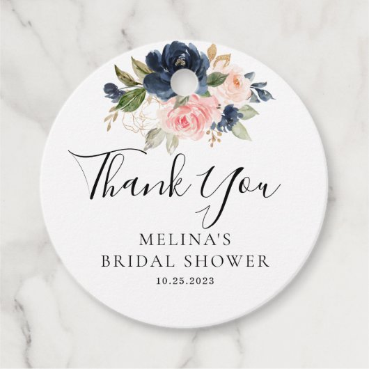 Herfst Goud Blauwe Roze Bloemen Bruidsdouche Bedankjes Labels (Voorkant)