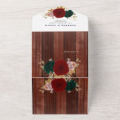 Herfst Goud Bourgogne Houten Smaragd Groen All In One Uitnodiging (Buitenkant)