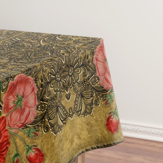 Herfst Goud en Zwart en Big Bold Bloemen Tafelkleed (Voorbeeld)