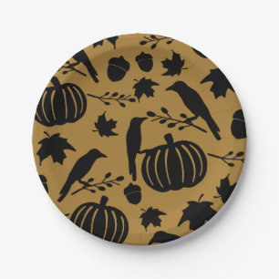 Herfst Goud Oranje Geel Zwarte Kraai Herfst Pompoe Papieren Bordje
