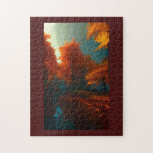 Herfst gouden rode bomen werpen schaduw over het m legpuzzel