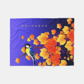 Herfst Grape Vine Great Tit Bird Leaves Blue Fleece Deken (Voorkant (Horizontaal))