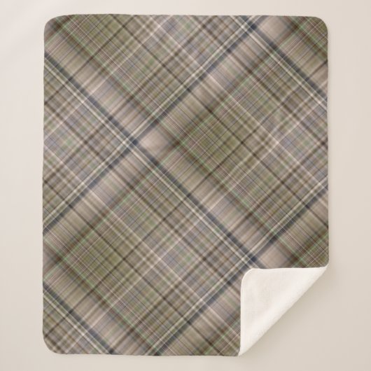 Herfst Grass Brown en Olive Green Plaid Sherpa Deken (Voorkant)