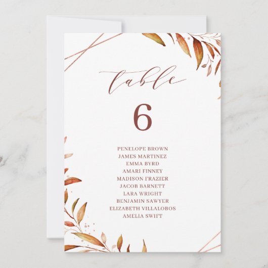 Herfst Greenery Geometric table number seating cha Kaart (Voorkant)