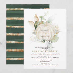 Herfst Greenery Gold Pumpkin Couples Baby shower Kaart