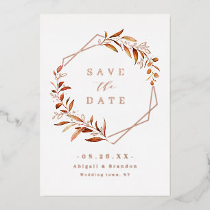 Herfst Greenery Roos Gold Geometric Save the date Folie Uitnodiging
