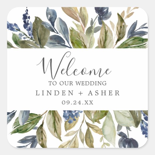 Herfst Greenery Wedding Welkom Vierkante Sticker (Voorkant)