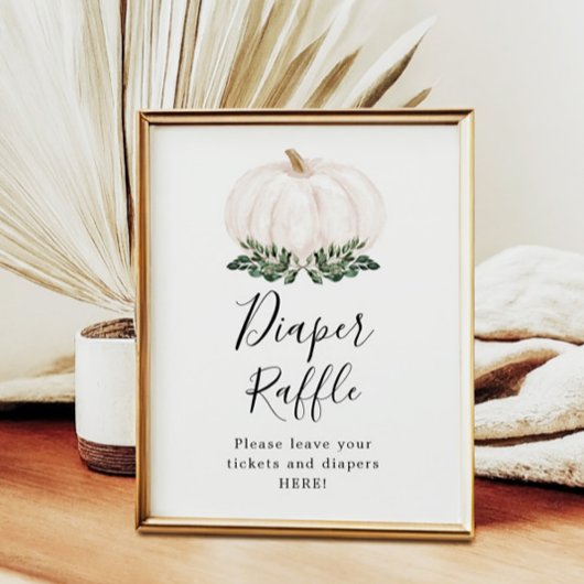 Herfst Greenery White Pumpkin Diaper Raffle Sign Poster
