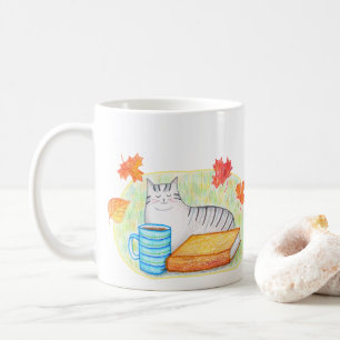 Herfst Grijze Kat Met Boek En Koffie Kat Liefhebbe Koffiemok