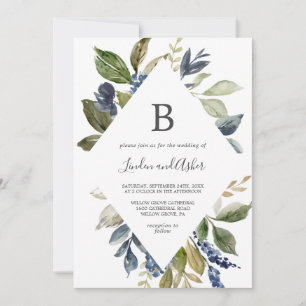 Herfst groen diamant monogram bruiloft kaart