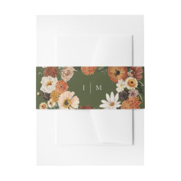 Herfst Groene Boho Bloemige Monogram Bruiloft Uitnodigingen Wikkel