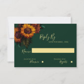 Herfst Groene Zonnebloem Rustieke Fall Wedding RSVP Kaartje (Achterkant)