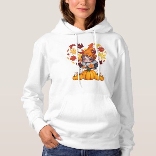 Herfst Hallo Vibes Gnome Pompoen Hart Hoodie (Voorkant)