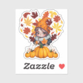 Herfst Hallo Vibes Gnome Pompoen Hart Sticker (Vel)