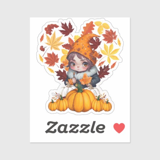 Herfst Hallo Vibes Gnome Pompoen Hart Sticker (Vel)