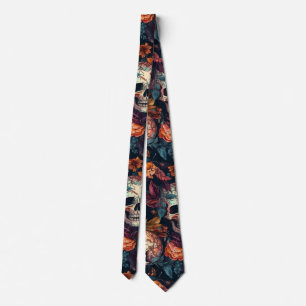 Herfst Halloween Botanische Skulls & Flowers Strop Stropdas