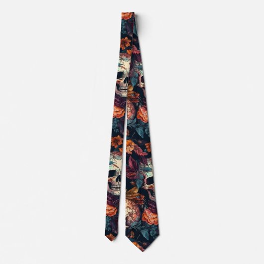Herfst Halloween Botanische Skulls & Flowers Strop Stropdas (Achterkant)